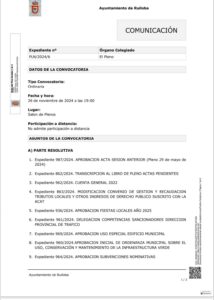 Convocado Pleno para el 26 de noviembre