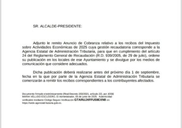 Anuncio de cobranza relativo a los recibos del IAE 2025
