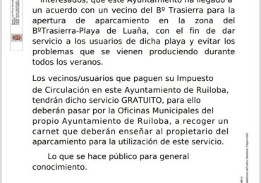 Nuevo aparcamiento en Luaña, gratuito para vecinos de Ruiloba