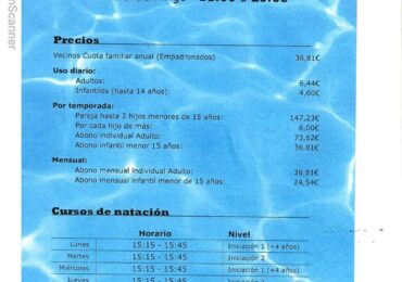 Horario de la piscina y tarifas